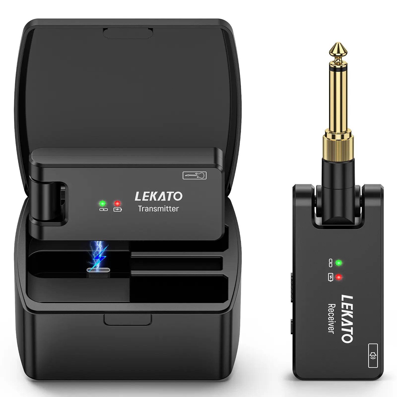 【Limited-Time Discounts】LEKATO WS-100 2.4Ghz Wireless Guitar System, with Charging Box,  Rechargeable Wireless Guitar Transmitter Receiver,  Wireless Audio for Electric Guitar Bass, Essential for Professional Guitarists,for Music Lovers Friends Gift