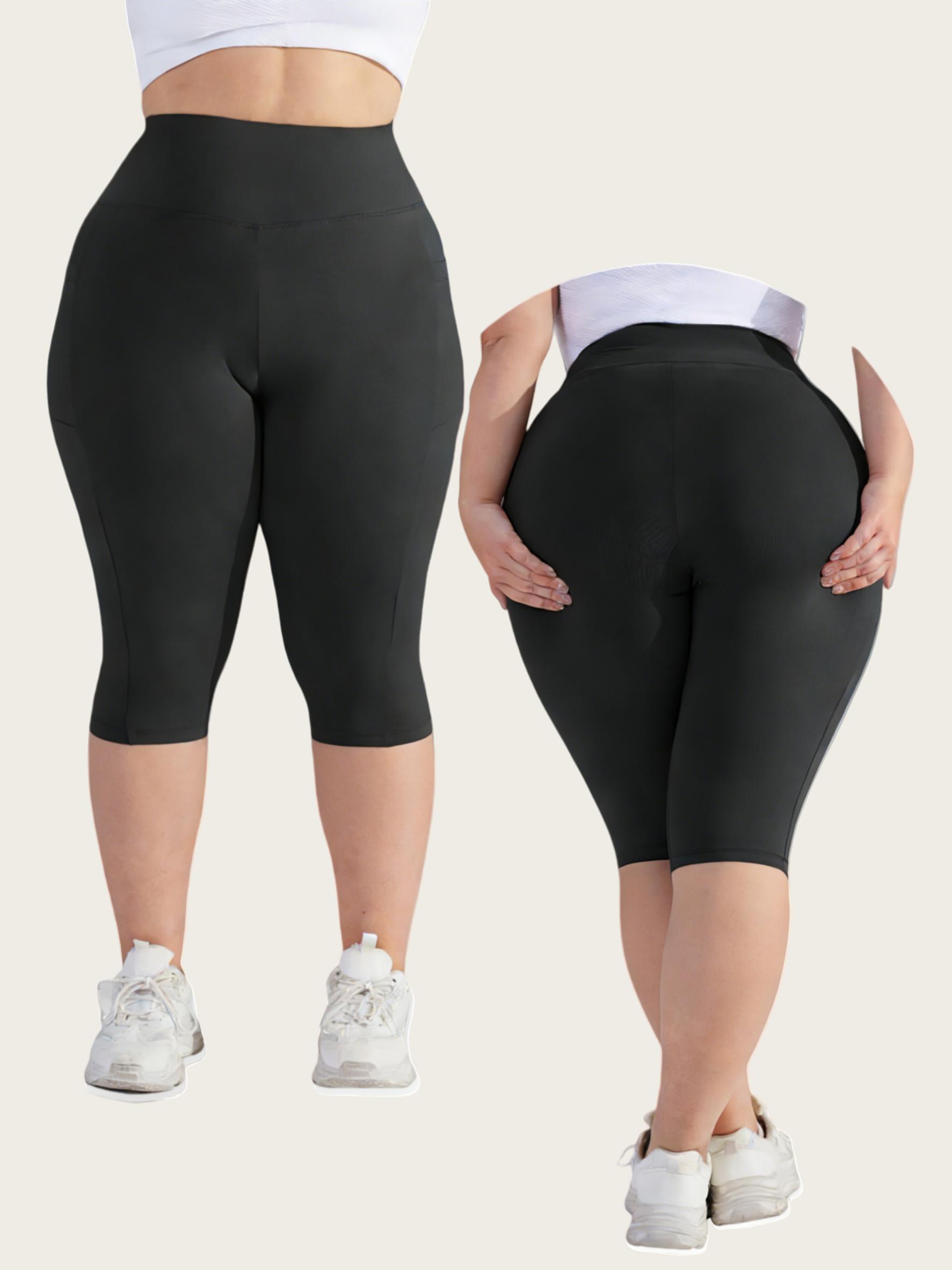 Plus Size，4pcs Women's High-Waisted 7/8 Yoga Pants with Pockets Breathable 4-Way Stretch, Anti-Exposure Sports Leggings Comfortable Fabric Tights Fitness Pants Ideal for Gym Workouts, Running, Yoga, And Casual Wear，Machine Washable, Multi-Color Options
