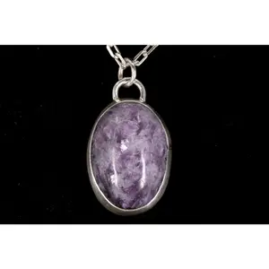 Purple Sparkly Lepidolite Oval Pendant Set In Sterling Silver