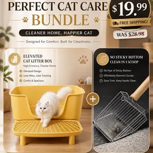 BY PAWMATE Cat Litter Upgrade BUNDLE Giftbox with Heavy Duty Dual Layer Stainless Steel Litter Scooper & Cat Litter Box RAMP/ STEP for Litter Trackingg