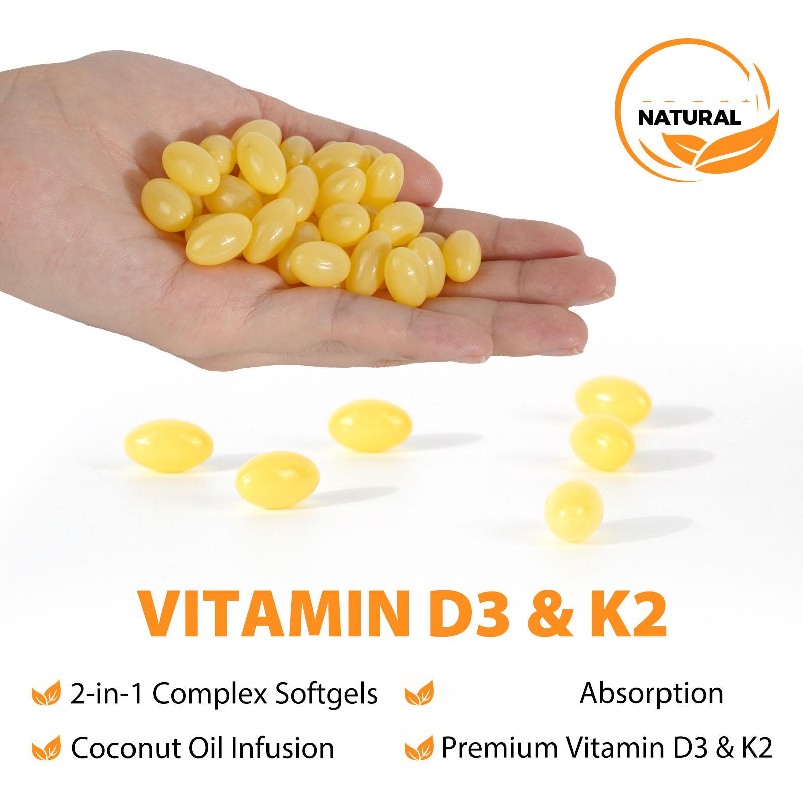 【live】Acentiallabs Vitamin D3 10000 Iu Plus K2 200 mcg, 300 Virgin Coconut Oil Softgels| 2 in 1 Vitamins D & K Complex