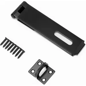 7-1/2 Inch Hasp Latch Heavy Duty Shed Door Latch Barn Door Lock, Padlock Latch Hasp for Shed Fence Gate Barn Door Drawer, Black Finish, 1 Pack