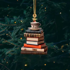 Christmas Tree Book Stack Ornaments (2-Pack) - Vintage Bookshelf Pendant with Reversible Halloween & Holiday Book Covers, Perfect for Book Lover Gifts, Library Themed Decor, Cozy Reading Nook Aesthetic & TikTok Literary Christmas Tree Reveals