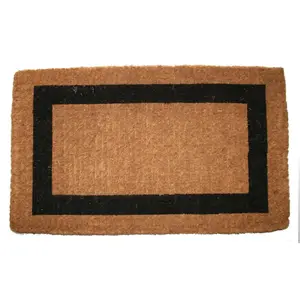 212 MAIN Single Border Coconut Fiber Mat - Beveled Edge, Natural Texture, Moisture-Absorbent, Woven Design, Simple Look, Entryway Use