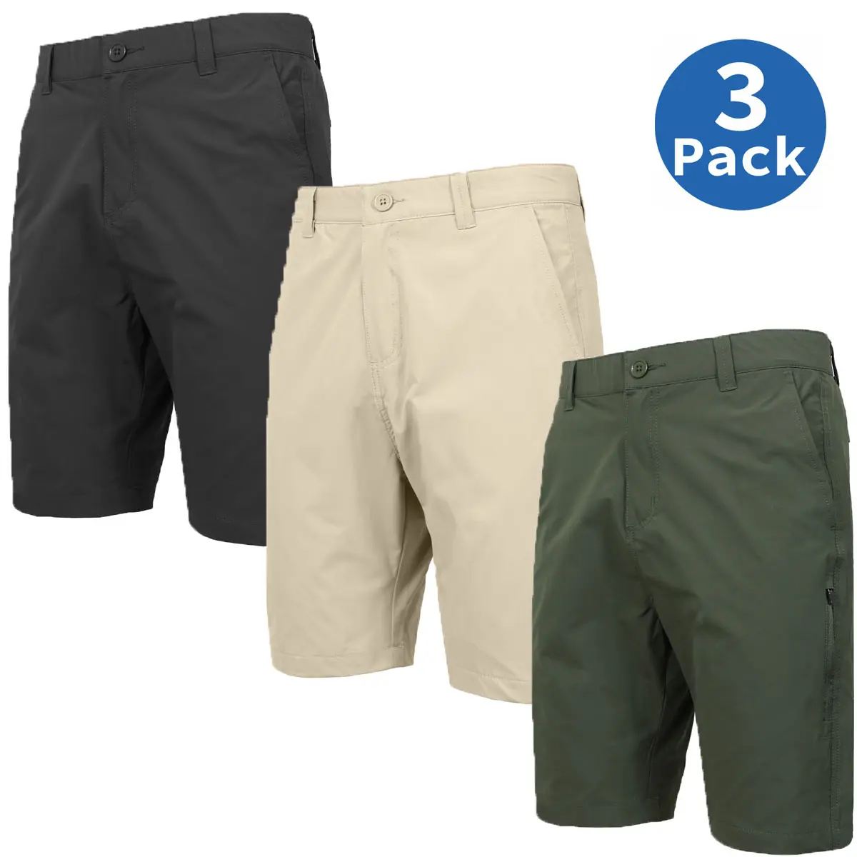 (3 Pack) Black-Khaki-Olive