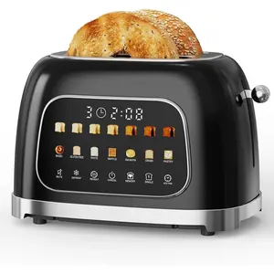 Toas 2 Slice,  Screen Wide Slot Retro Toas for Bagel & Thick Breads, Stainless Steel  Digital Toass, 7 Bread Modes & 7 Browning Levels, Mute Mode, Memory, Defrost & Reheat, Black