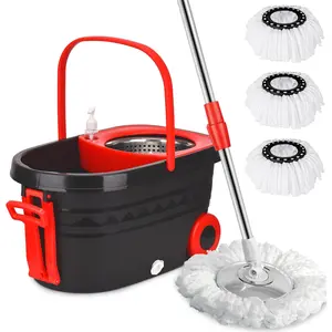 Spin Mop and Bucket with Wringer Set on Wheels, 360 Spinning Mop with Stainless Steel Handle for All Hard Surfaces, Floor Cleaning System with 3 Microfiber Replacement Heads mop floor cleaning steam mop spin mop and bucket