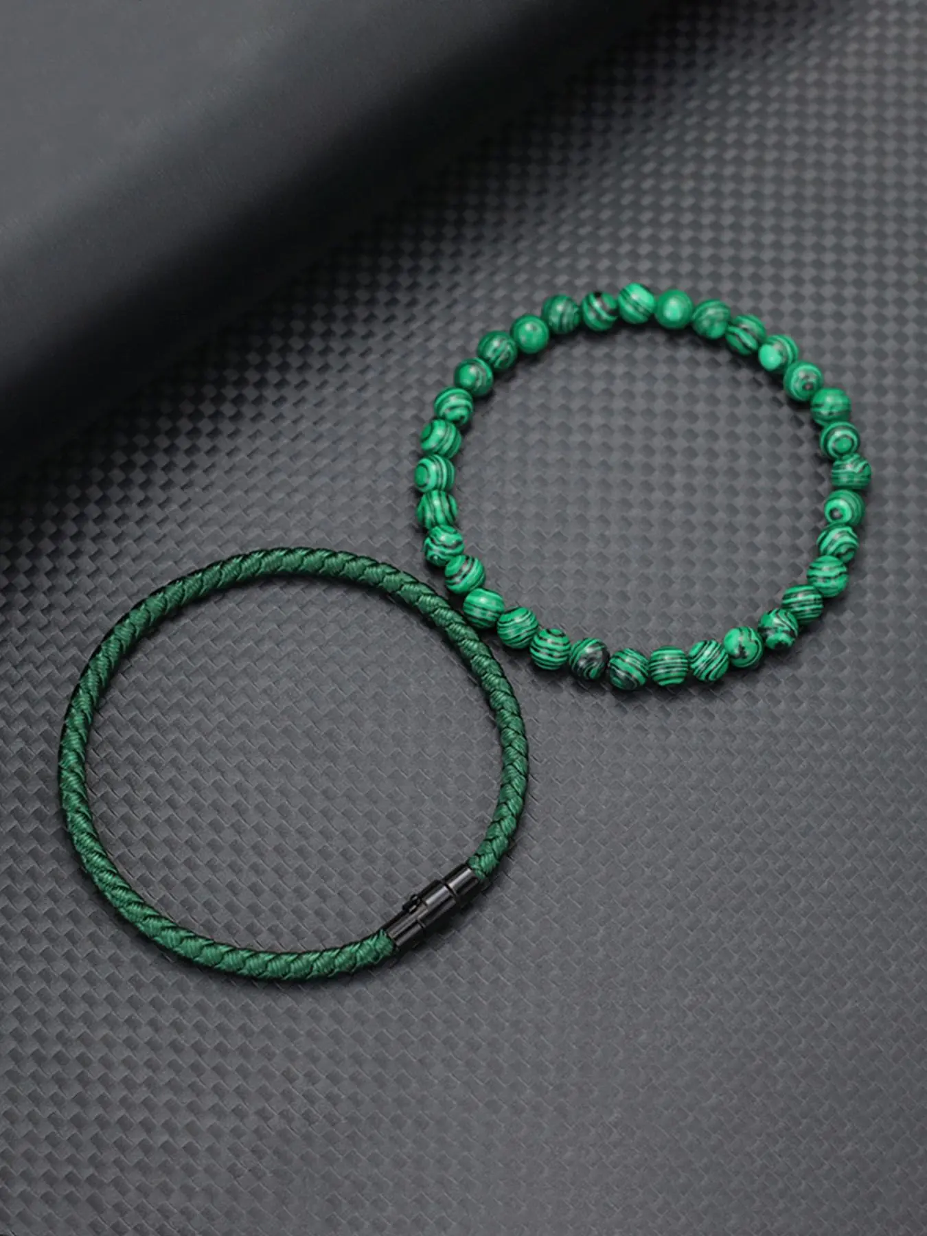 Men's Magnetic Clasp Handmade Beaded Bracelet Set, 2-Piece Design with Natural Stone Colors, Stylish Jewelry Accessory for Men, Nylon Rope Bracelet, Fashionable Bracelet