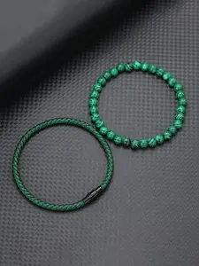 Men's Magnetic Clasp Handmade Beaded Bracelet Set, 2-Piece Design with Natural Stone Colors, Stylish Jewelry Accessory for Men, Nylon Rope Bracelet, Fashionable Bracelet