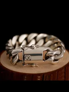 New Bold Punk Style Men's Korean Fashion Wide Bracelet, European and American Trendy Women's Hand Chain, Unique Personality Accessory, Trendy Stack Bangle, Letter Link Bracelet