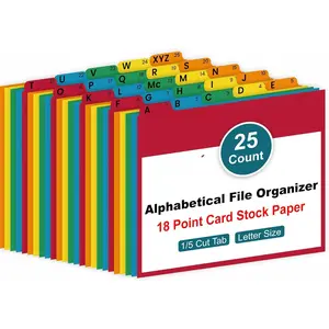 Alphabetical File Organizer, 25 Alphabet Dividers with Tabs for File Cabinet and Desk Organization Standard Letter Size A-Z Filing Dividers, 5 Assorted Colors with 1/5 Cut Tab Positions