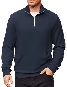 COOFANDY Mens Quarter Zip Pullover Quilted Sweatshirt Long Sleeve Mock Neck Sweater Polo Half Zip Pullover with Pocket