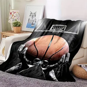 1Pc Athlete Throwing Basketball Pattern Thin Blanket - Lightweight Flannel Throw For Sofa, Bed, Travel, Camping, Living Room, Office, Couch, Chair, And Bed - Digital Printing Blanket, Gift For Basketball Fans