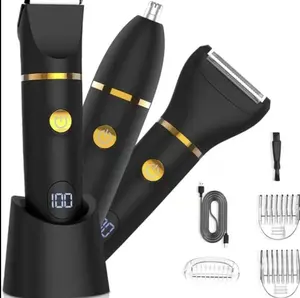 Electric  Hair Trimmer for Men- Manscape 3 in 1 Pubic Hair Groomer Trimmer,  Wet/Dry Replaceable Ceramic ,Type-C Rechargeable Dock & Nose/Ear