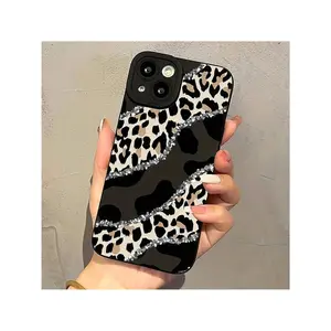 Fashion Leopard-Print Pattern Phone Case, Rhinestone Decor Phone Protective Cover, Phone Accessory Compatible With IPhone 16 15 14 13 12 11 Plus/Pro/Pro Max for iPhone 17