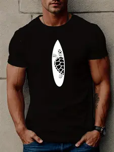 Men's Casual Short Sleeve T-Shirt with Geometric Print - Breathable Polyester, Round Neck, Machine Washable - Perfect for Summer