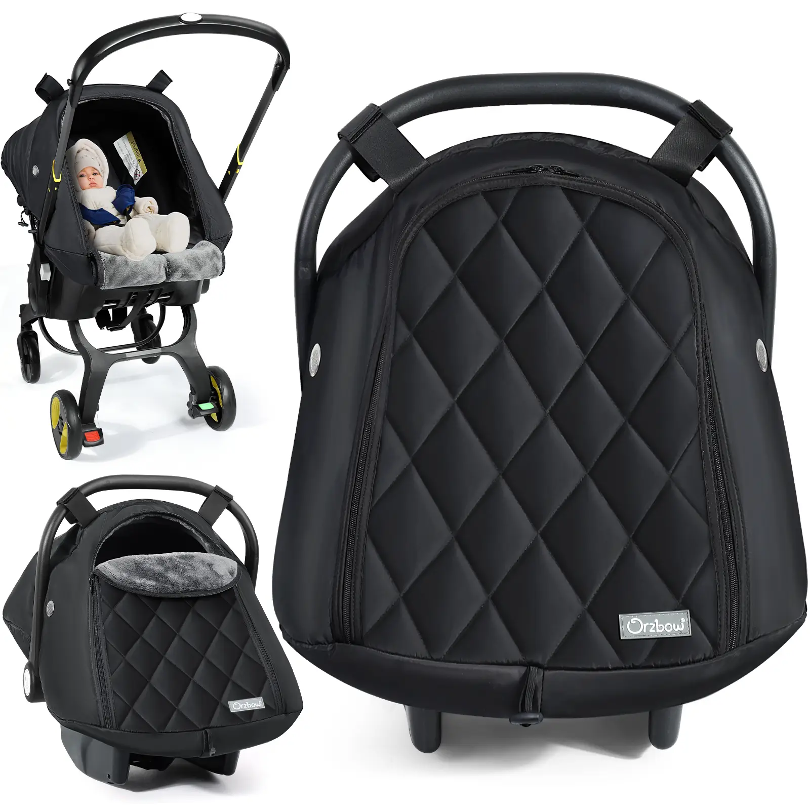 Orzbow Winter Baby Car Seat Cover with Front Zipper Door, Cold Weather Carseat Cover Canopy, Side Breathable, Rain, Snow and Wind Proof Car Seat Carri