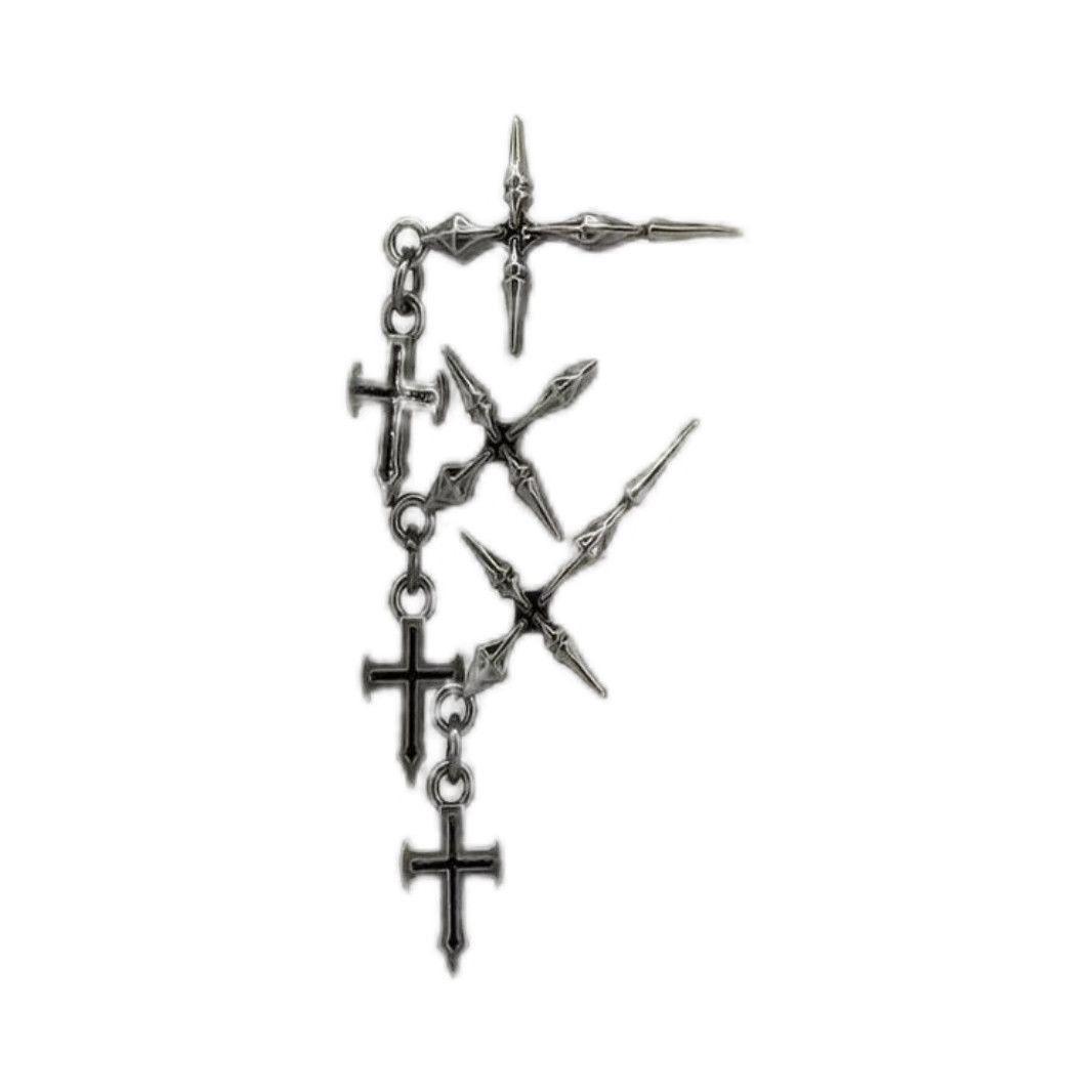 Gothic Punk Double Cross Chain Earrings Dark Cool Metal Piercing Jewelry for Gothic and Punk Fashion Enthusiasts Unique Edgy Look gifts