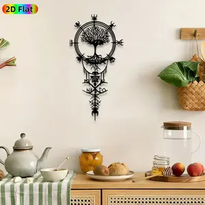 1pc Norse Yggdrasil Tree Metal Wall Art, Viking World Tree Wall Sculptures Mural, Intricate Craftsmanship, Vintage Ironwork, Perfect for Yule, Housewarming Decor, Perfect for Living Room Office Gothic Decor, Ideal Gift for Norse Mythology Enthusiasts.