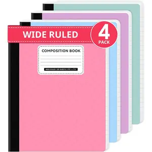 Taja Composition Notebook Wide Ruled, 4 Pack Aesthetic Composition Book, 9-3/4" x 7-1/2", 160 Pages (80 Sheets), Perfect for School Office Supplies, Pastel Colors