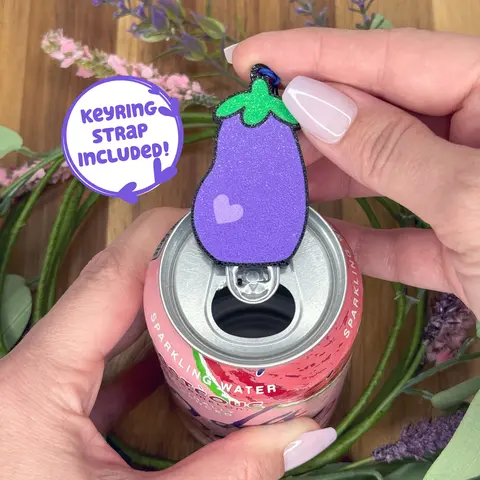 Eggplant Love Tab Buddy - cute soda can tab opener, funny aubergine tool for nails, arthritis, hand pain; innuendo gift present keychain