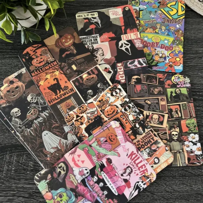 Vintage Halloween-Themed Pattern Easy-to-Use Inserts for Kindle, Durable Cardstock Accessory, Removable Personalized Accessory, Fits Oasis Colorsoft Covers & Paperwhite Skins, 8 Designs, Switch Up Look Gift for Book Lovers