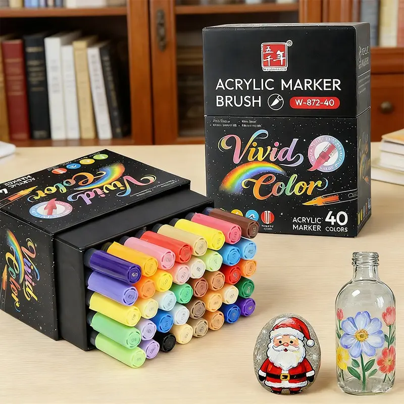Professional Soft Tip Acrylic Markers 40 Colors Gift Box Set, Fine Touch Ink Rich, Suitable for Canvas Stone Glass Wood Multi-Material Creation