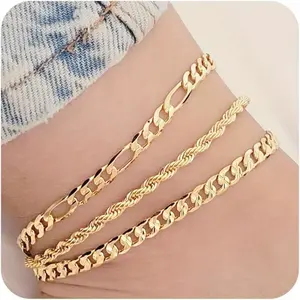 1pc 14K Golden Plated Stainless Steel Adjustable Anklet for Women - 10" to 12" Cuban Chain Link, Lobster Clasp, Hip Hop & Sexy, No Gemstone, Versatile for Daily Wear & Gifting, All-Season Waterproof Ankle Bracelet