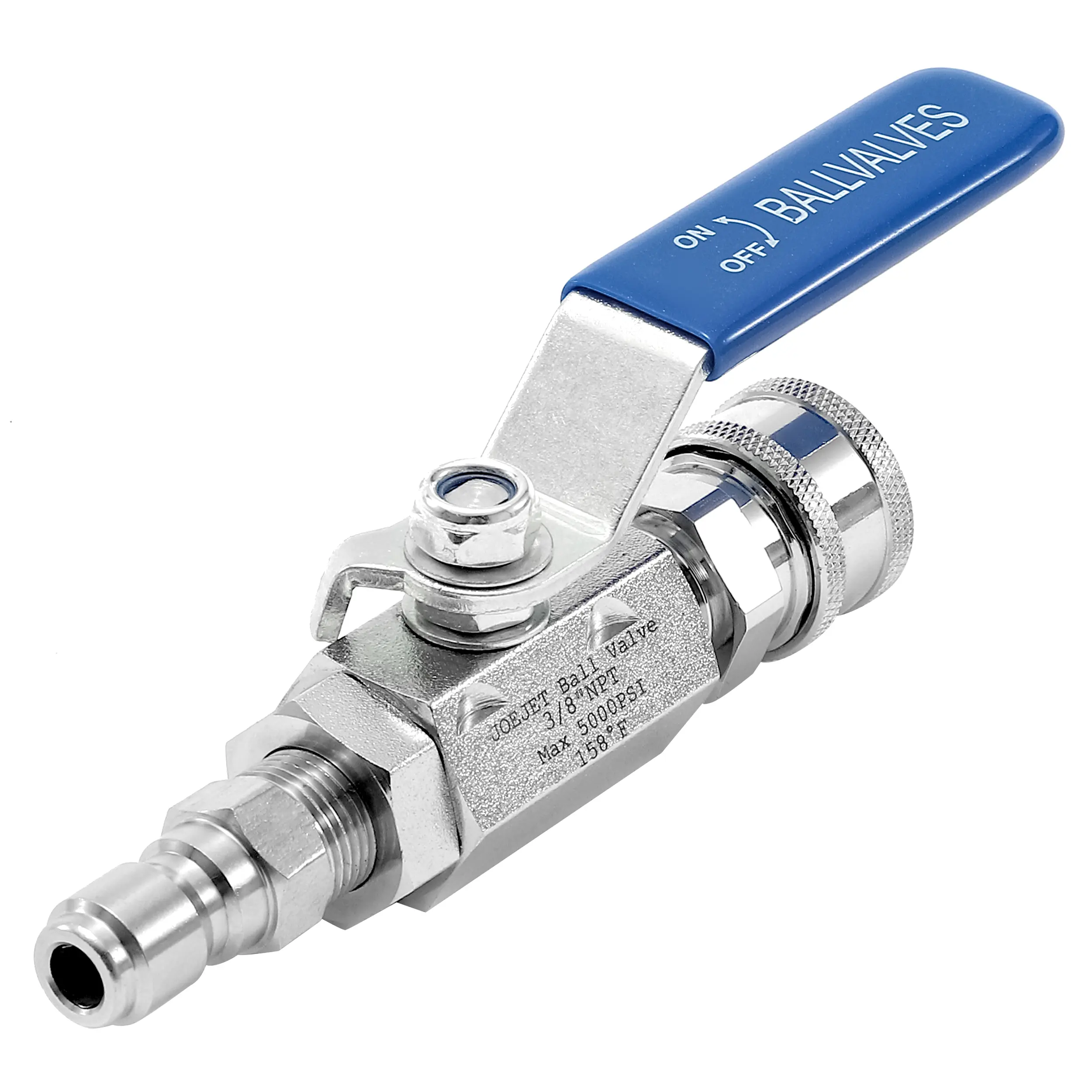 JOEJET Leakproof Stainless Steel Ball Valve + Adapters Kit - 3/8" Quick Connect, 5000 PSI Max, Widened Lever, Easy Connection, Solid and Durable for Power Washer Hose
