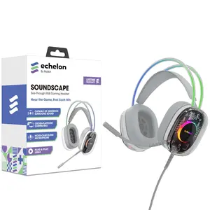 SoundScape See-Through RGB Gaming Headset w/ USB-C Mic Grey - Capsule Surround Sound & Noise-Cancelling Microphone