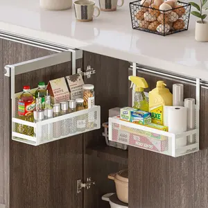 Hanging Kitchen Baskets Fine Mesh Wire Storage Basket Over Cabinet Door Organizer No Drilling Required for Kitchen Bathroom Office, Small, 2 Pack.