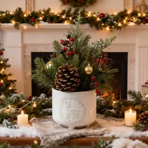 Xmas Mix in Deer Wreath Ceramic Footed Pot 4.75X4.75X4.25