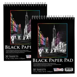 11x14" Premium Heavy-Weight Black Paper Sketchbook, 64lb (140gsm), 2 Pack, 30 Sheets, Spiral Bound, Black Paper Notebook for Colored Pencil, Markers, Oil Pastels, Chalk, Charcoal