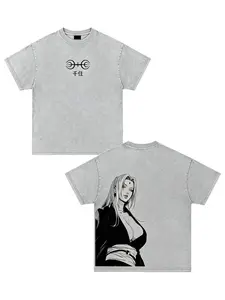 [BT] Naruto Tsunade 5th Hokage Vintage Washed Oversized T-Shirt - Legendary Sannin Anime Graphic Tee, Slug Princess Senju Streetwear Manga Back Print Men's Top