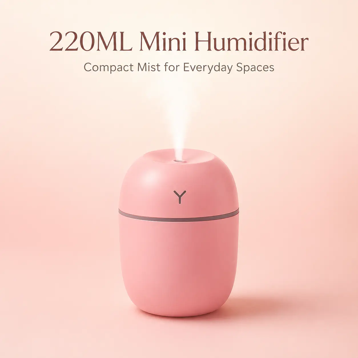220mL Mini Humidifier for Bedroom, USB Powered Desktop Humidifier with 2 Mist Modes, Compact Personal Humidifier for Office, Dorm, Study & Nightstand, Pink