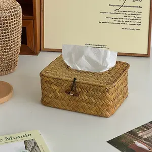 Vintage Woven Paper Towel Box, Home Living Room Coffee Table Desktop Simple Napkin Holder, Dining Table Cloth Storage Box