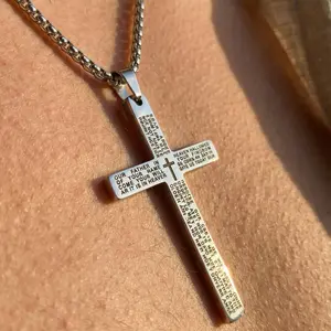 Stainless Steel Cross Pendant Necklace with Bible Verse Engraving, Unisex Jewelry with 24 Inch Chain, Perfect Gift for Any Occasion