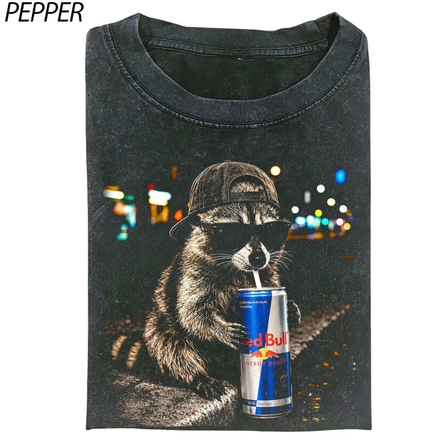 Funny Raccoon Gangster Graphic Tee, Red Bull Drink Shirt, Vintage Meme Animal T-Shirt, Y2K Streetwear, Unisex Oversized Gift