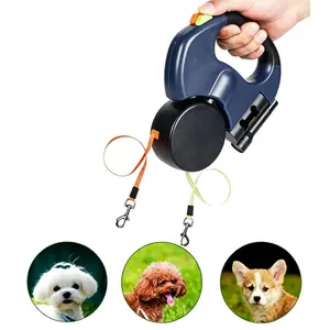 Tangle-Free Dual Retractable Dog Leash, Built-in LED Flashlight for Night Safety, One-Button Lock Control, Durable Nylon Cords & ABS Body for Two Dogs Walking