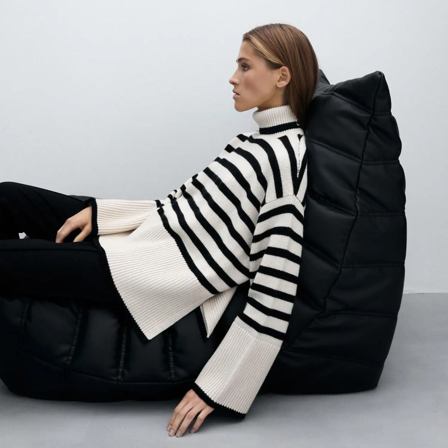 Daily Versatile Premium Striped Sweater Simple High Luxury Design Women's Turtleneck Sweater