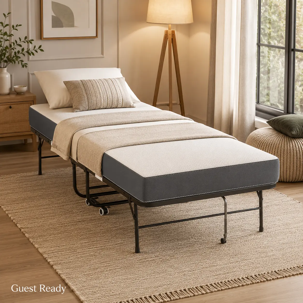 75 by 38 Inch Folding Guest Bed with Adjustable Headboard 5 Inch Memory Foam Mattress Heavy Duty Portable Rollaway Bed on Wheels for Tall Adults