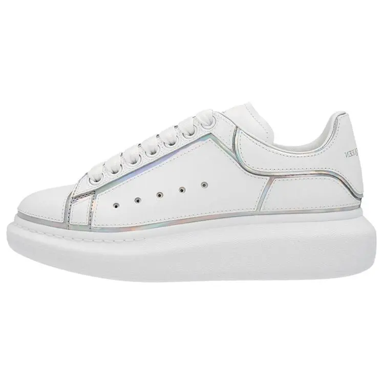 Men's Alexander McQueen Oversized Casual Trainers - White, Silver Hologram Trim, Athletic Sneaker Footwear