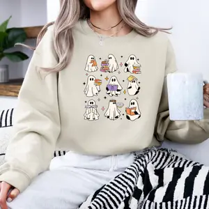 Ghost Books Sweatshirt, Ghost sweaters for Halloween, Booke lover sweaterfor fall teachers