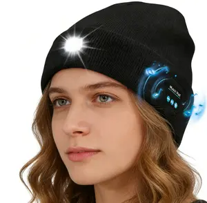 Bluetooth Music Hat with LED Light and Music Notes Design for Stylish Audio Entertainment led  beanie  hat