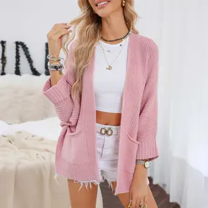 Pink Oversized Fold Over Sleeve Open Front Cardigan
