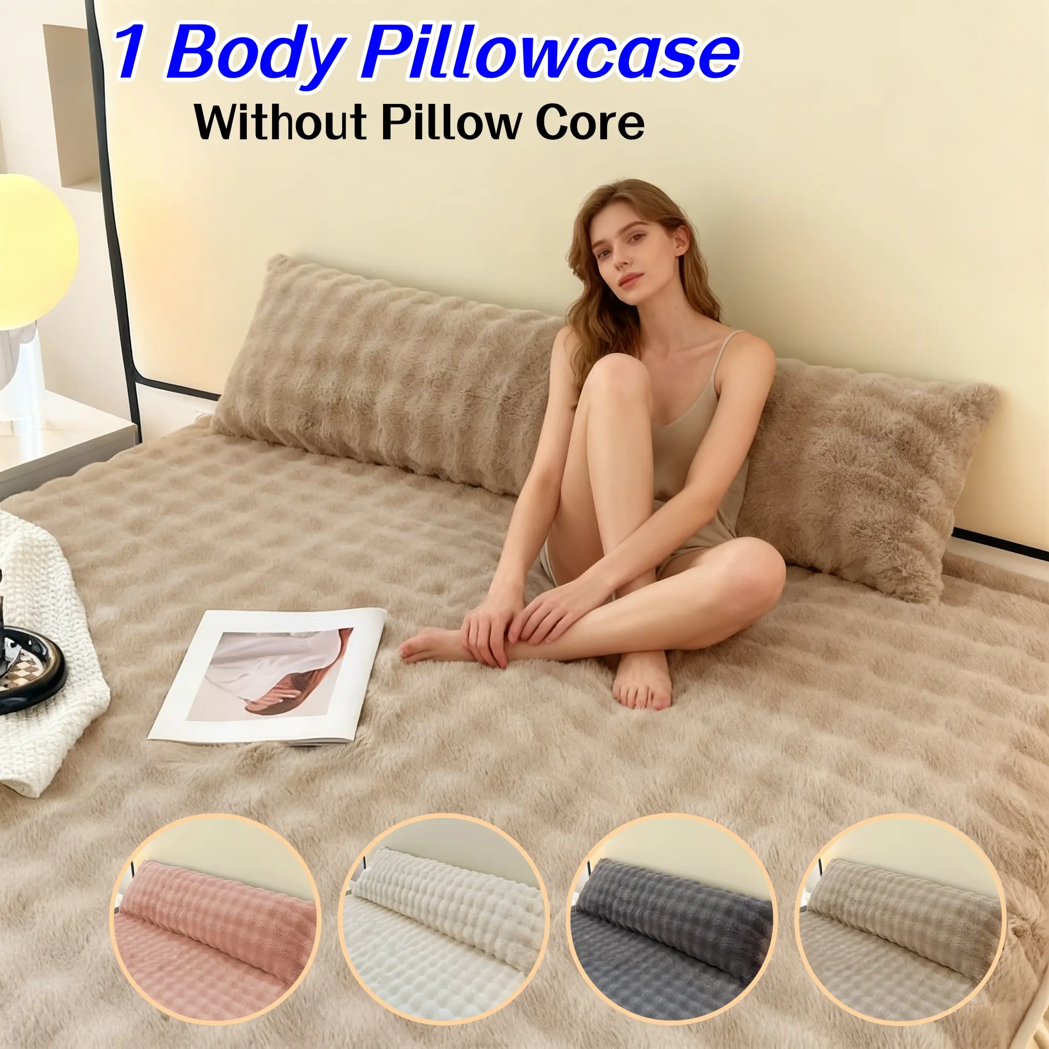 Thick Rabbit Fur Long Pillowcase (no Insert), Soft Breathable Fabric Comfy Bedding Solid Color Body Pillowcase, Zipper Closure Design, Bedding Essentials, Bedroom Sofa Dorm Decor
