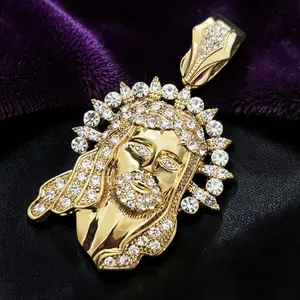 JESUS CHRIST HIP HOP ICED 14K GOLD PLATED BLING CZ FASHION RELIGIOUS CHARM PENDANT