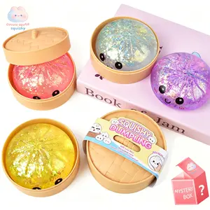 【 2026 New Dumpling Squishy Squeeze Toy 】One Random Color, Slow Rising Glitter Squishy Dumpling Toy, Anxiety Relief, Steamer Included Desk Toys Stress Duck Sugar Kawaii Ball