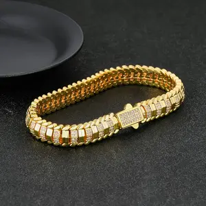 1pc  8mm Snake Bone Polygonal Hip Hop Bracelet - Golden-Tone with Sparkling Synthetic Stones, Unisex Luxury Jewelry for Christmas, Valentine's Day, Birthdays & Anniversaries, Bold Chain Style, Highquality Finish