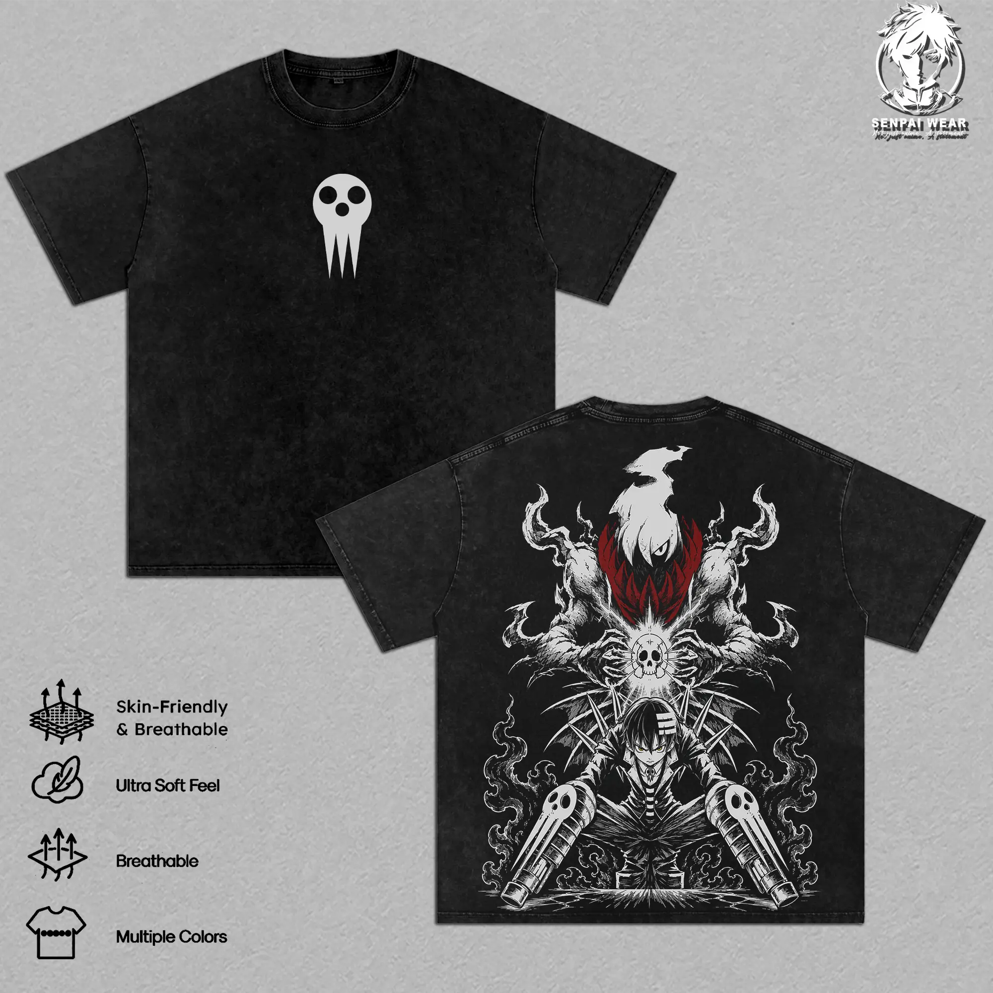 Death the Kid Graphic Tee Soul Eater Vintage Washed Shirt Unisex Streetwear Anime Merch Grim Reaper Tee Darkrai T-Shirt Gift for Anime Lovers Fans